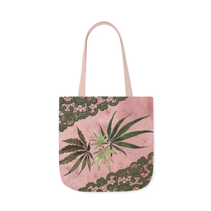 Grey Lace Gorgeous Pink Designed Marijuana 420 Weed Polyester Canvas Tote Bag (AOP)