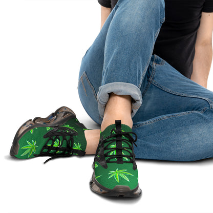 Classic Green Marijuana Leave Men's Mesh Sneakers