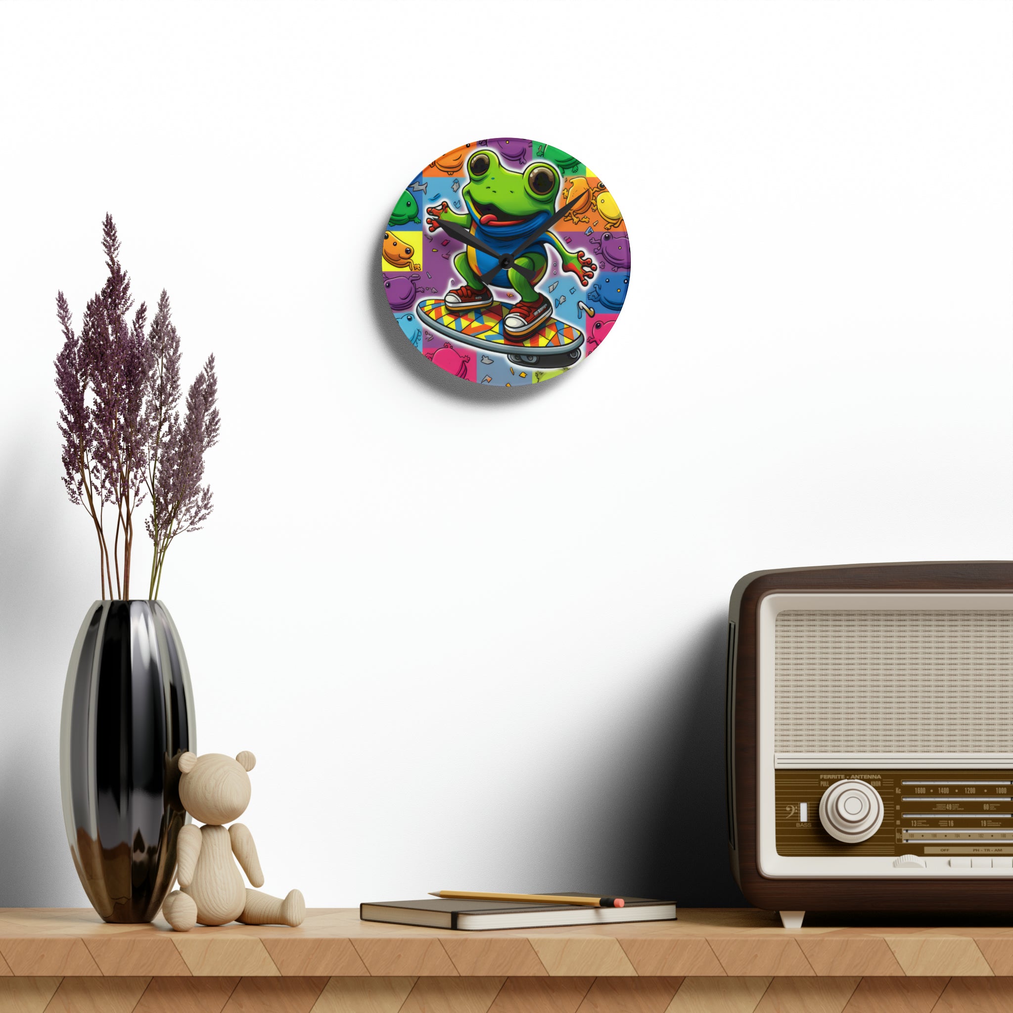 Hip Hip Hop Skating Boarding Cool Frog With Back Ground Frog Collage Wall Clock