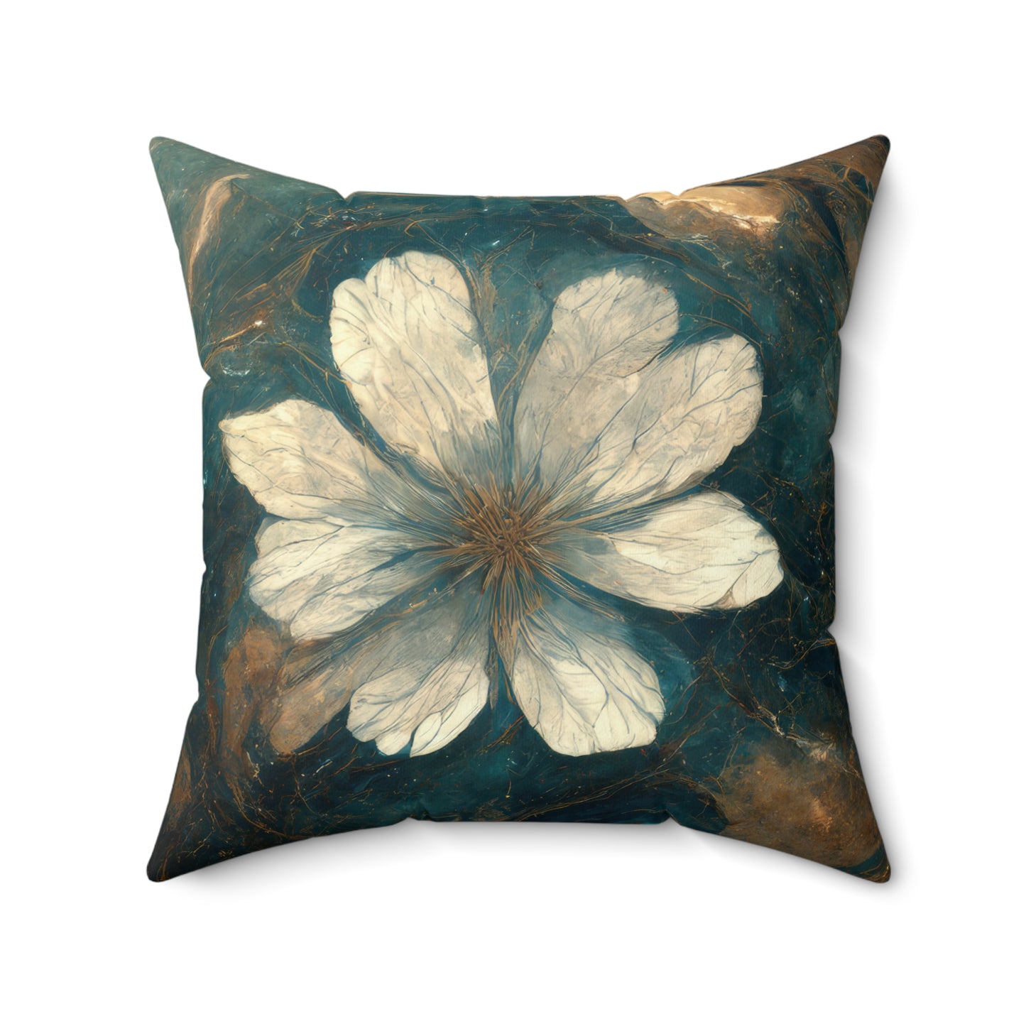 Bold And Beautiful White, Grey And Blue Floral Style 1 Spun Polyester Square Pillow