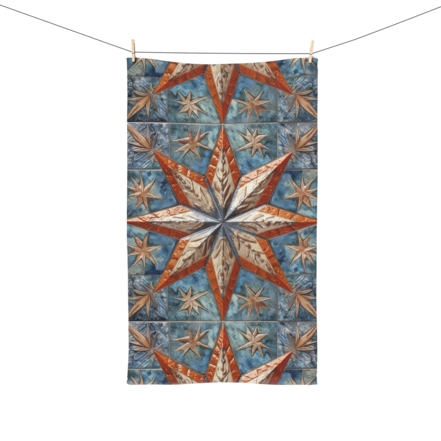 Beautiful Stars Abstract Star Style Orange, White And Blue Hand Towel