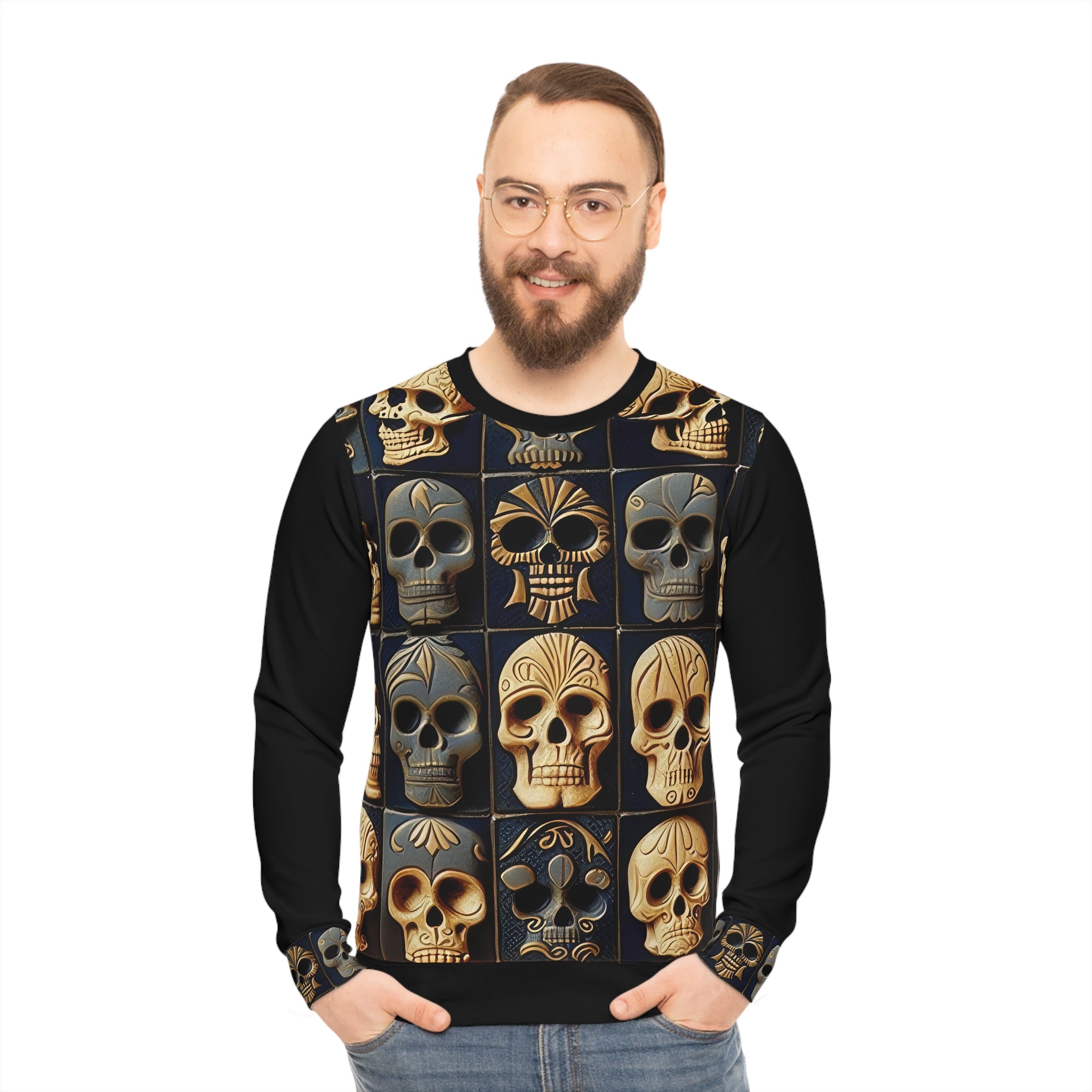 Metallic Chrome Skulls and classic Designed Background Style 13 Lightweight Sweatshirt (AOP)
