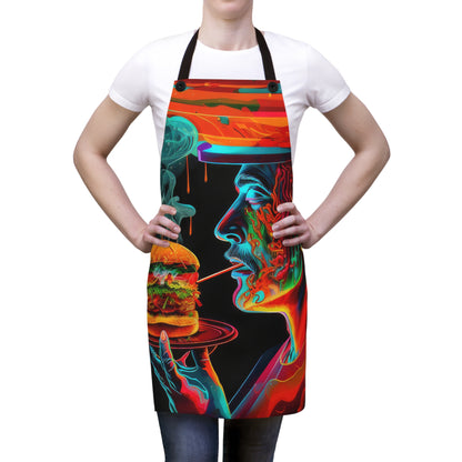 Colorful Hip Man Holding a burger Smoking Kitchen Barbecue Apron (AOP)