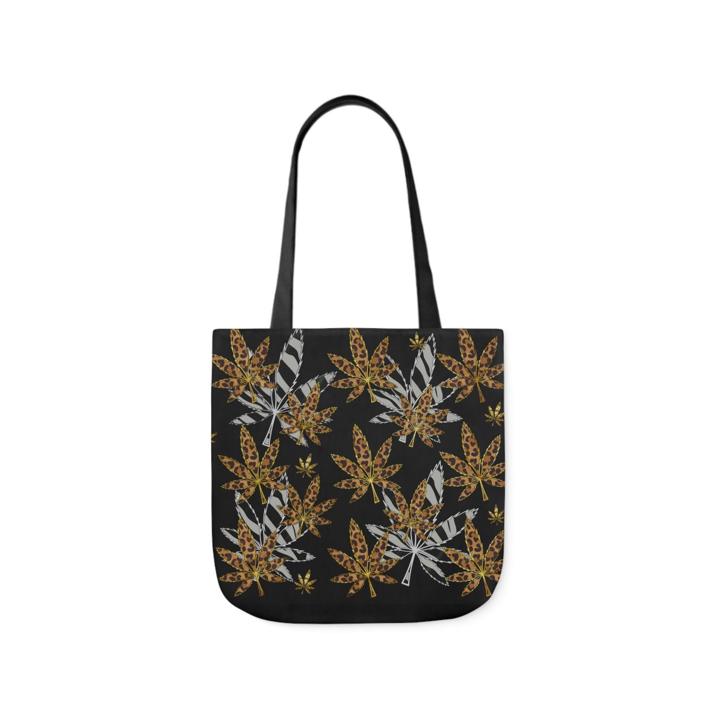 Gold And Zebra Marijuana Pot Weed Leaf 420 Marijuana Polyester Canvas Tote Bag (AOP)