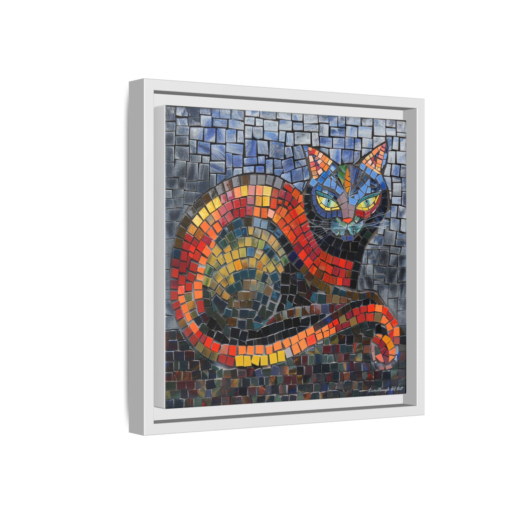 Mystic Shadows: The Enigmatic Cat, Framed Mosaic Cat Art Print — Colorful Modern Wall Canvas