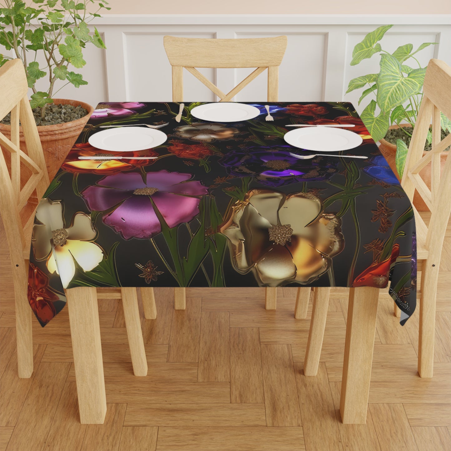 Bold & Beautiful & Metallic Wildflowers, Gorgeous floral Design, Style 7 Tablecloth