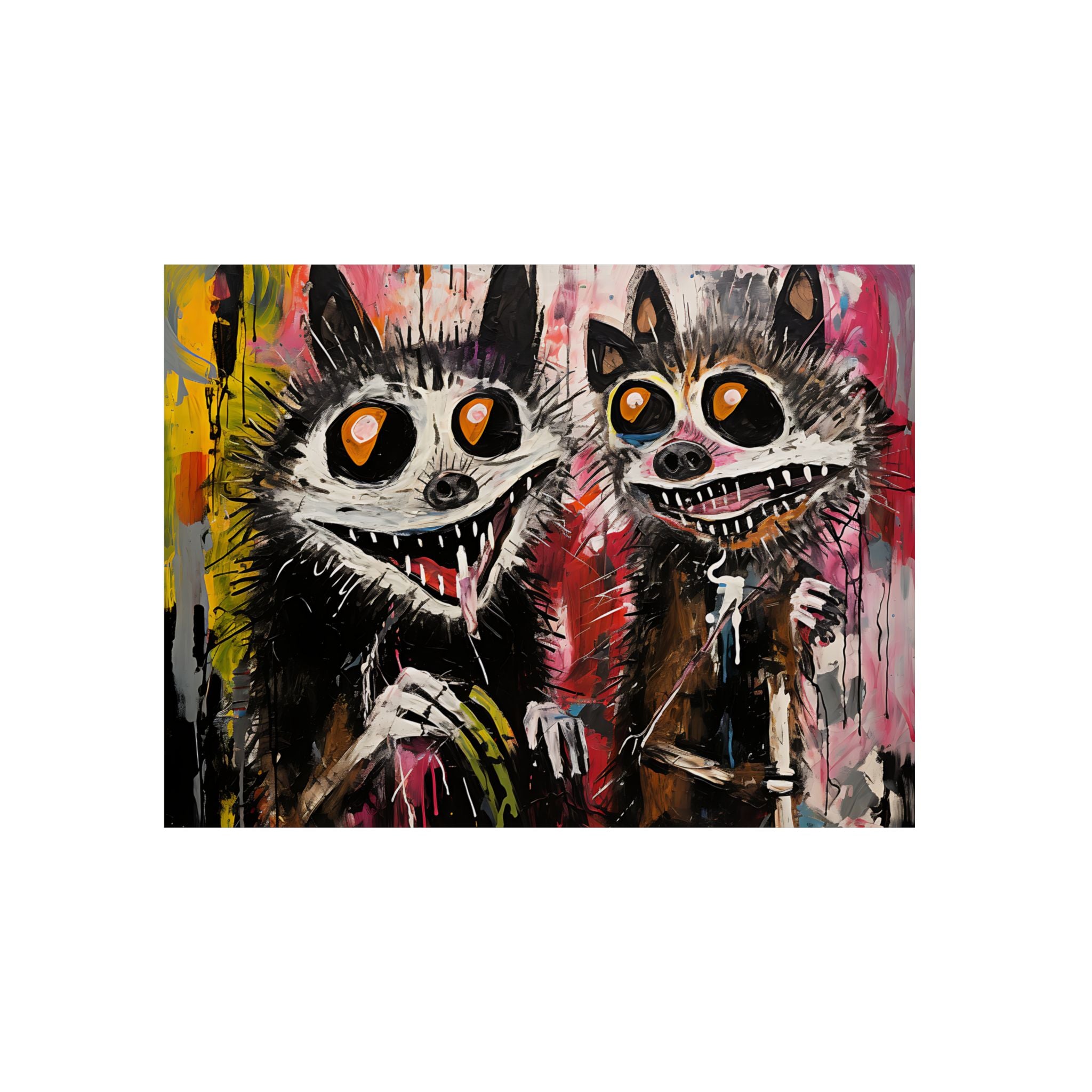 Doodle Abstract Wide Eye Racoons With Colorful Grey Pink Yellow Background By DaFlowerChild Aluminum Composite Panels