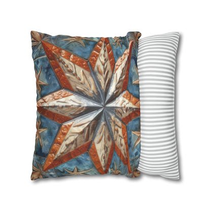 Beautiful Stars Abstract Star Style Orange, White And Blue Spun Polyester Square Pillow Case