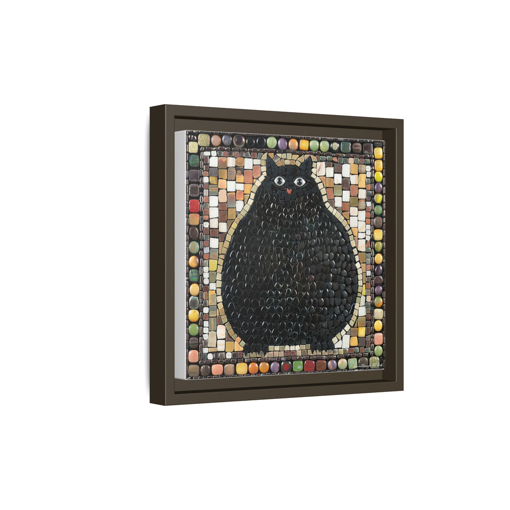 "Playful Black Cat Mosaic", Framed Mosaic Cat Art Print — Colorful Modern Wall Canvas