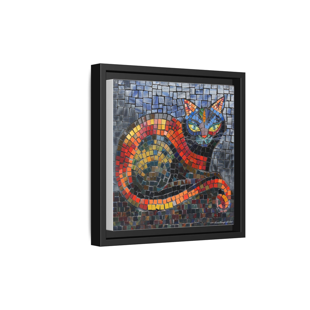Mystic Shadows: The Enigmatic Cat, Framed Mosaic Cat Art Print — Colorful Modern Wall Canvas