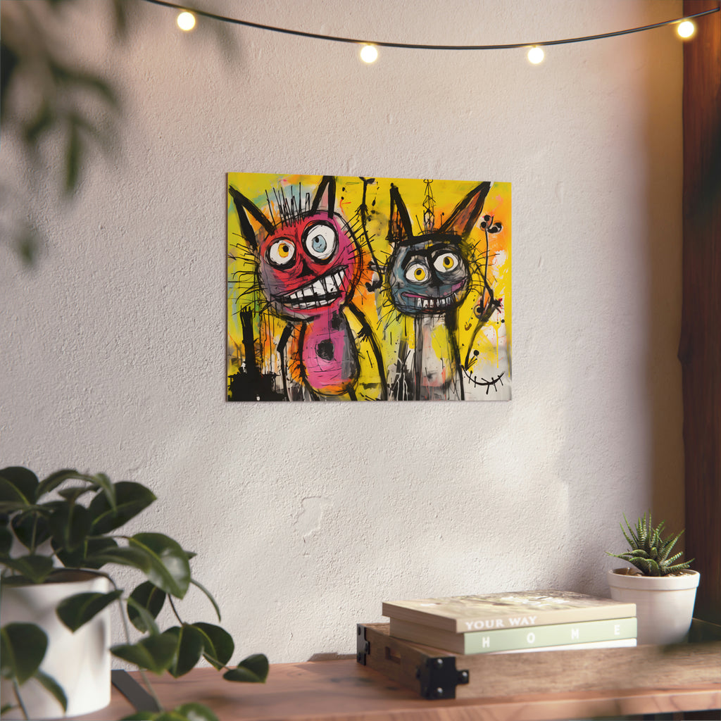 Abstract Multi Colored Cats With Yellow Background By DaFlowerChild Aluminum Composite Panels