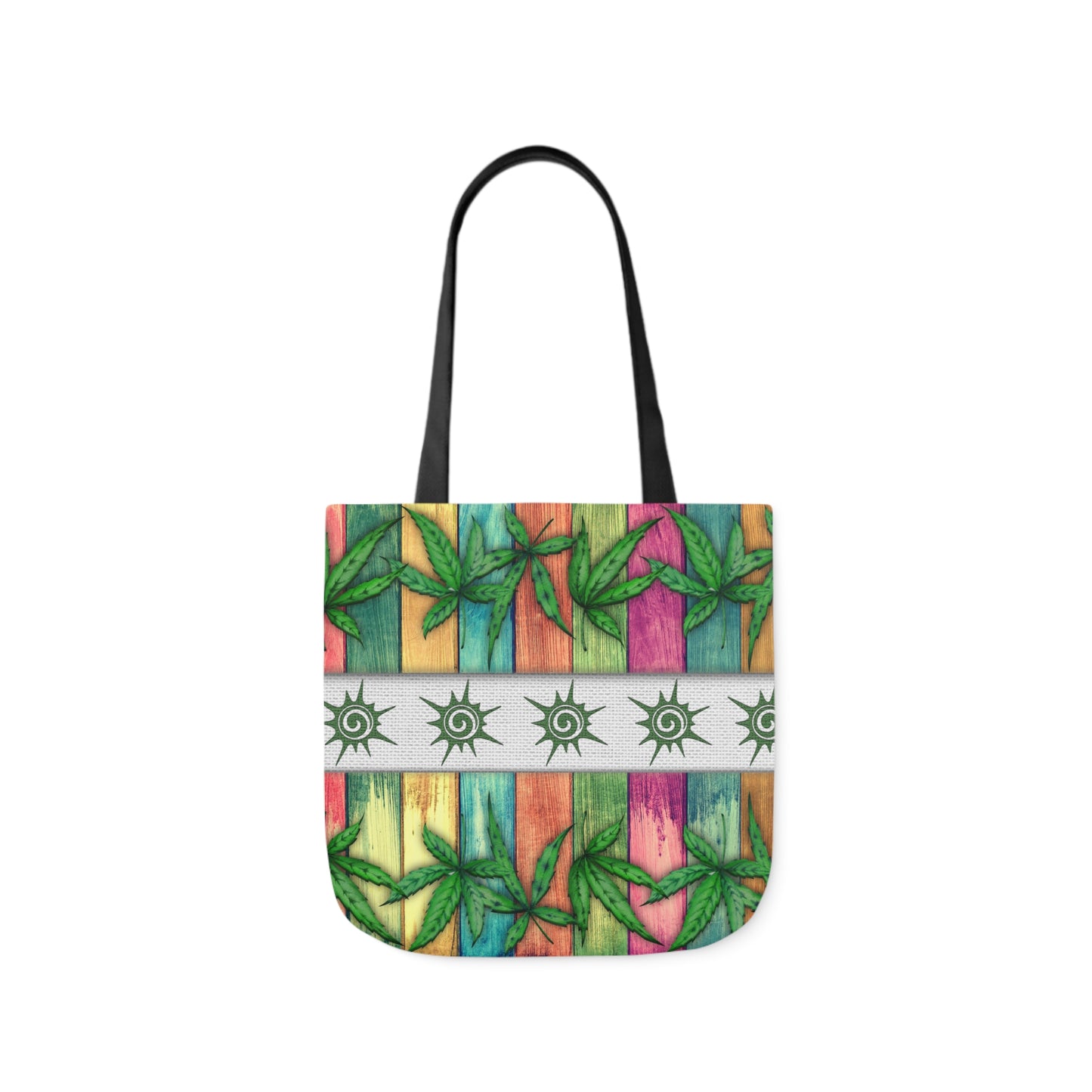 Beautiful Multicolored Pink Purple Blue 420 Weed Marijuana Leaf Polyester Canvas Tote Bag (AOP)