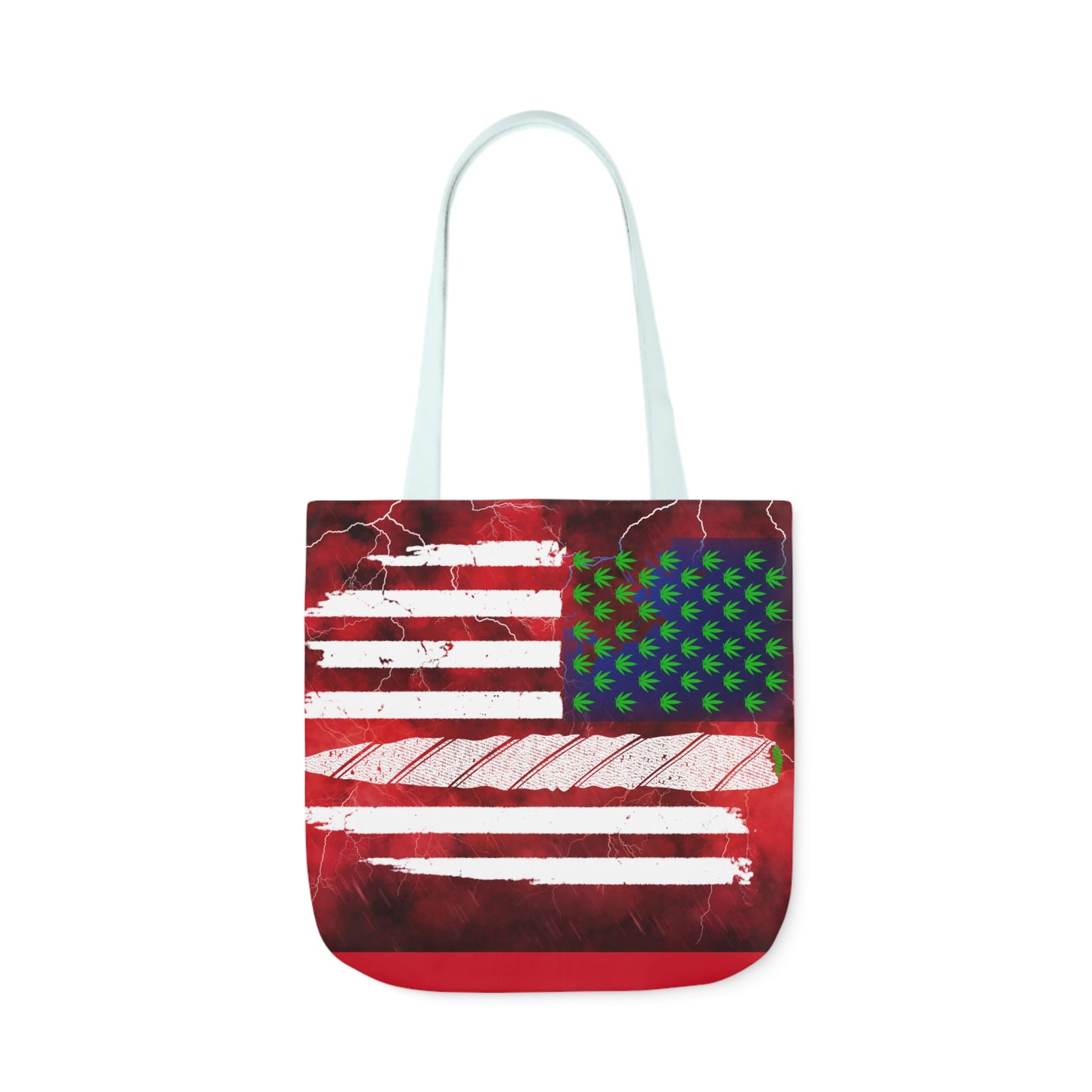 Flag Red, White And Blue Beautiful Red Background With Marijuana Pot Weed 420 Leaf Polyester Canvas Tote Bag (AOP)