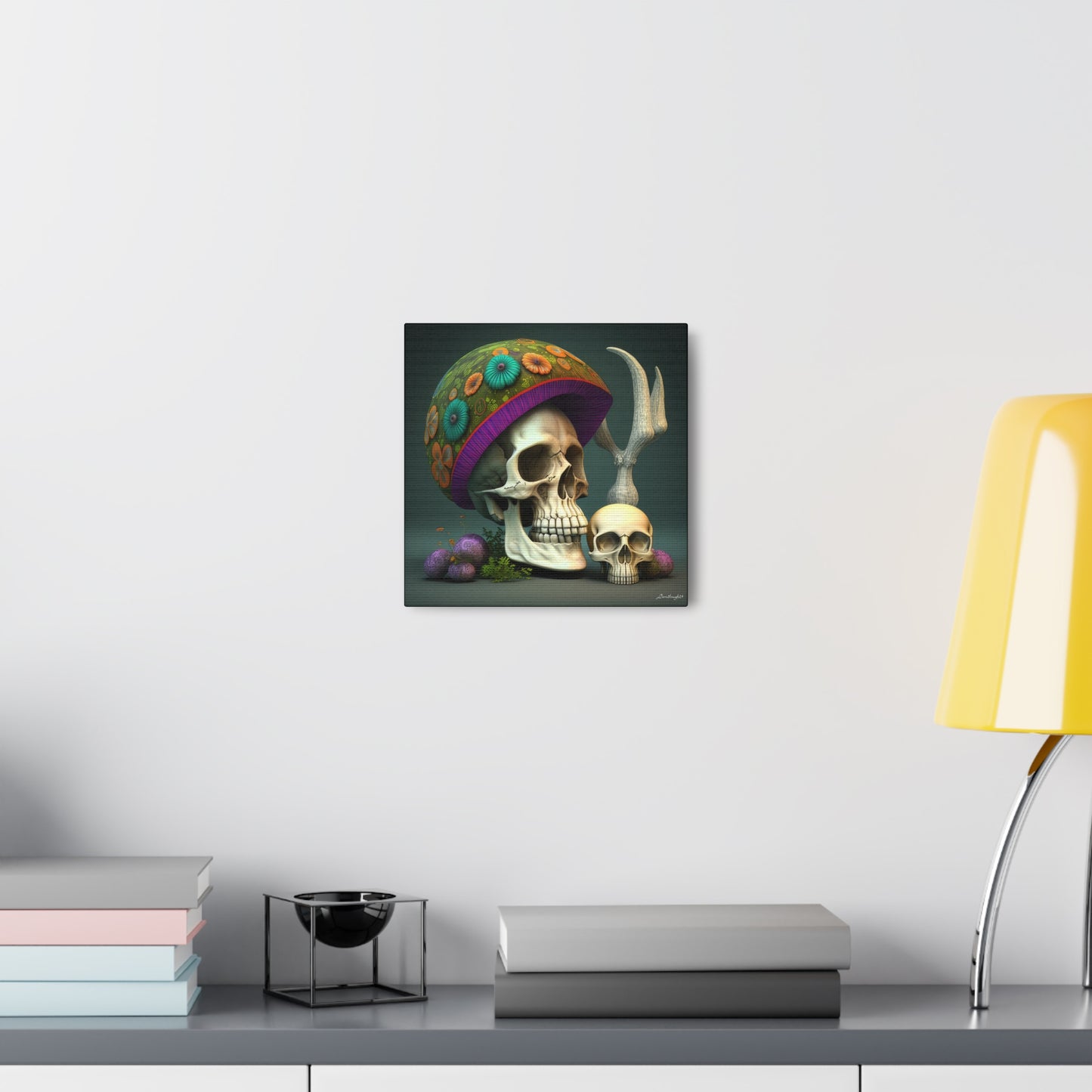 Skull With Colorful Beautifully Detailed Helmet Purple Green Orange Canvas Gallery Wraps