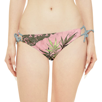 Grey Lace Gorgeous Pink Designed Marijuana 420 Weed Strappy Bikini Set (AOP)