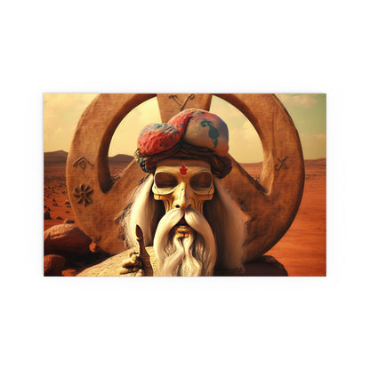 Wise Man In Dessert With Beard And Peace Sign Indoor and Outdoor Silk Posters