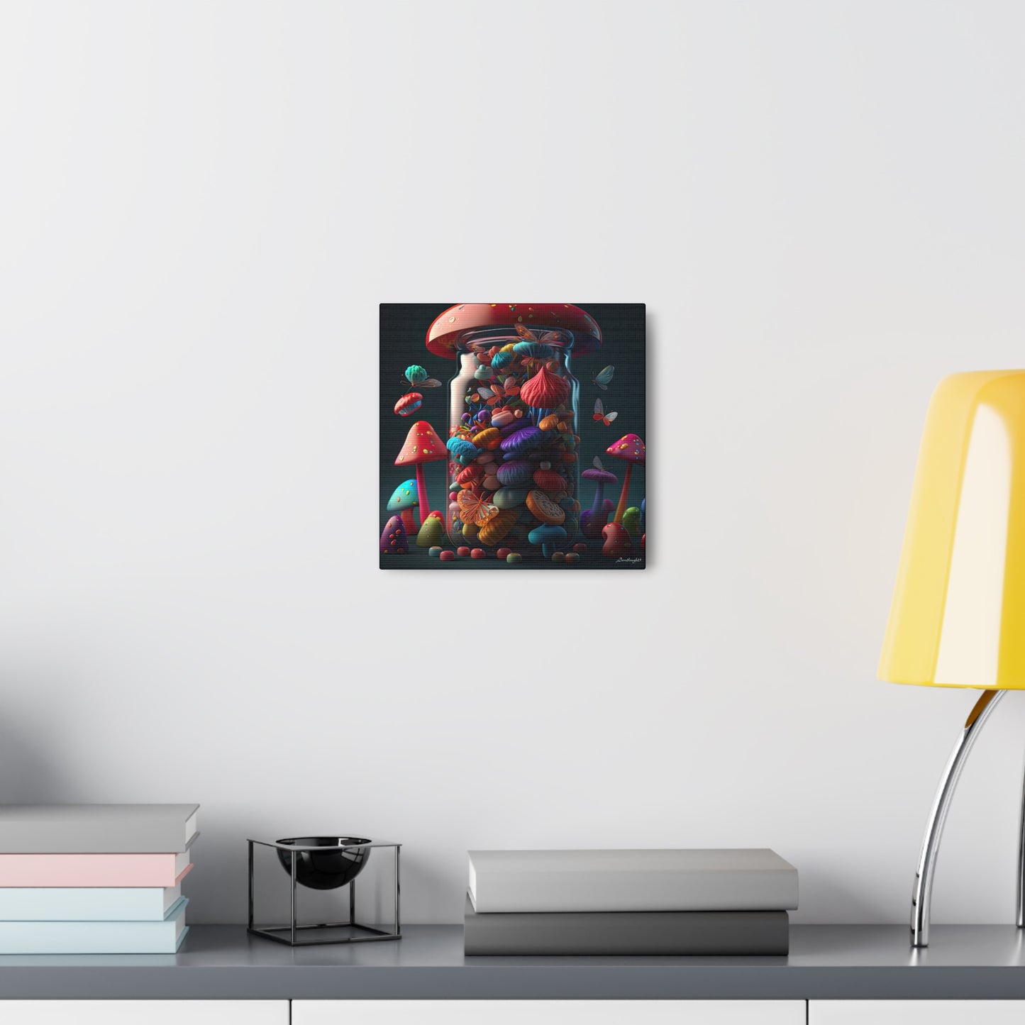 Beautiful Mushroom Luminating Colorful Bliss With Butterflies 2 Canvas Gallery Wraps