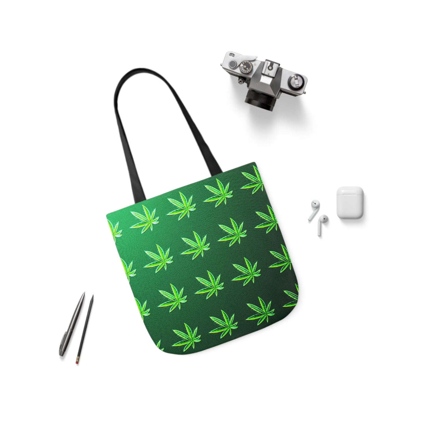 Green Leaf Marijuana Pot Weed Leaf 420 Polyester Canvas Tote Bag (AOP)