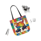Gorgeous Rainbow Cat Riding A Skate/Skateboard With Rainbow Border Polyester Canvas Tote Bag (AOP)