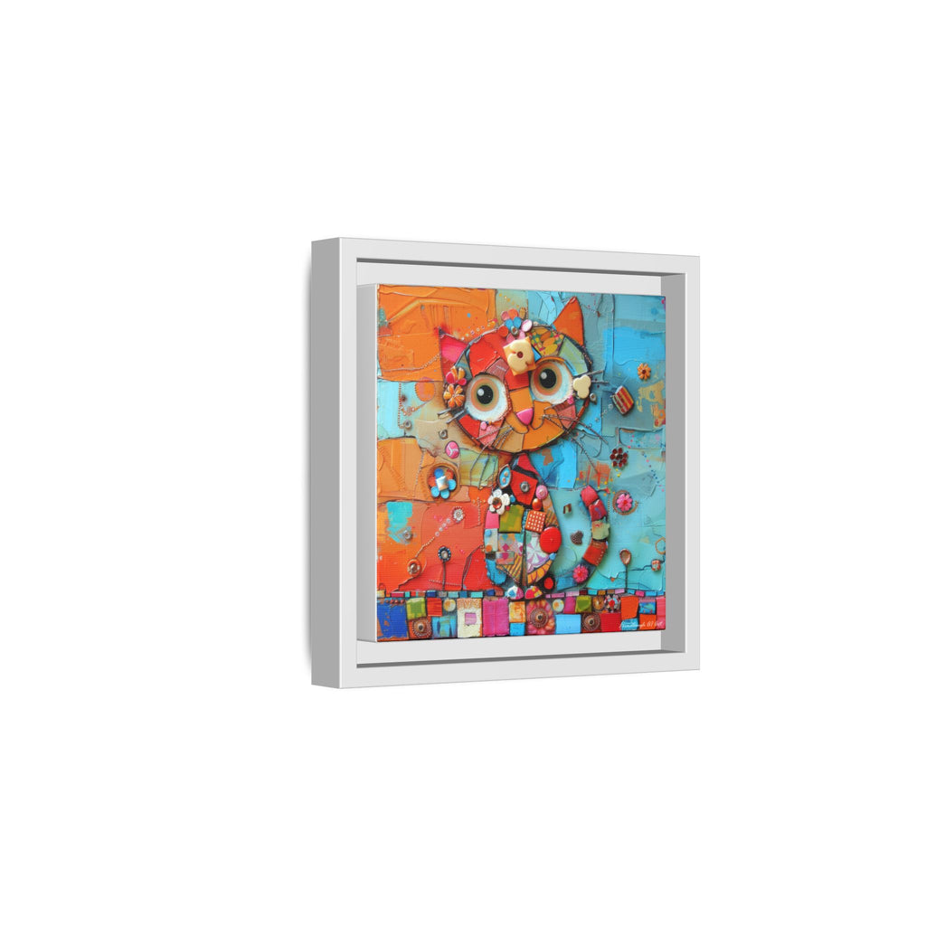 "Whimsical Mosaic Cat", Framed Mosaic Cat Art Print — Colorful Modern Wall Canvas