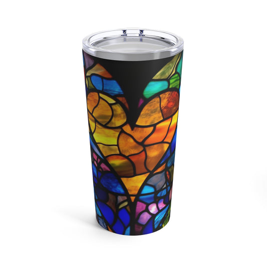 Stained Glass Blue Background Amazing Yellow Heart Tumbler 20oz