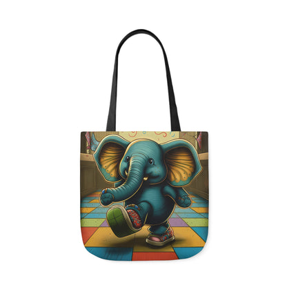 Elephant Kicking Leg On Colored Square Floor Polyester Canvas Tote Bag (AOP)