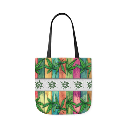 Beautiful Multicolored Pink Purple Blue 420 Weed Marijuana Leaf Polyester Canvas Tote Bag (AOP)