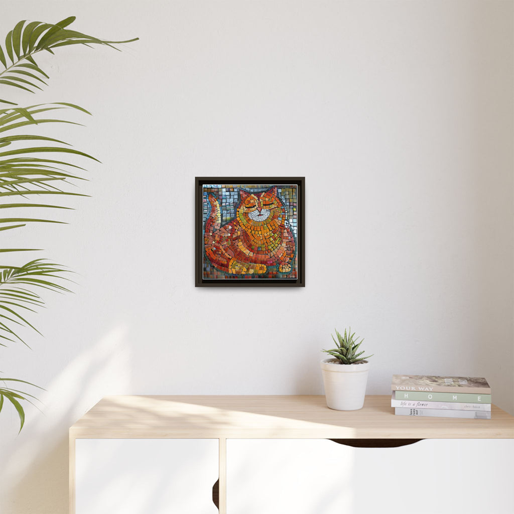 Radiant Whiskers: The Joyful Cat, Framed Mosaic Cat Art Print — Colorful Modern Wall Canvas
