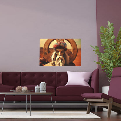 Wise Man In Dessert With Beard And Peace Sign Indoor and Outdoor Silk Posters