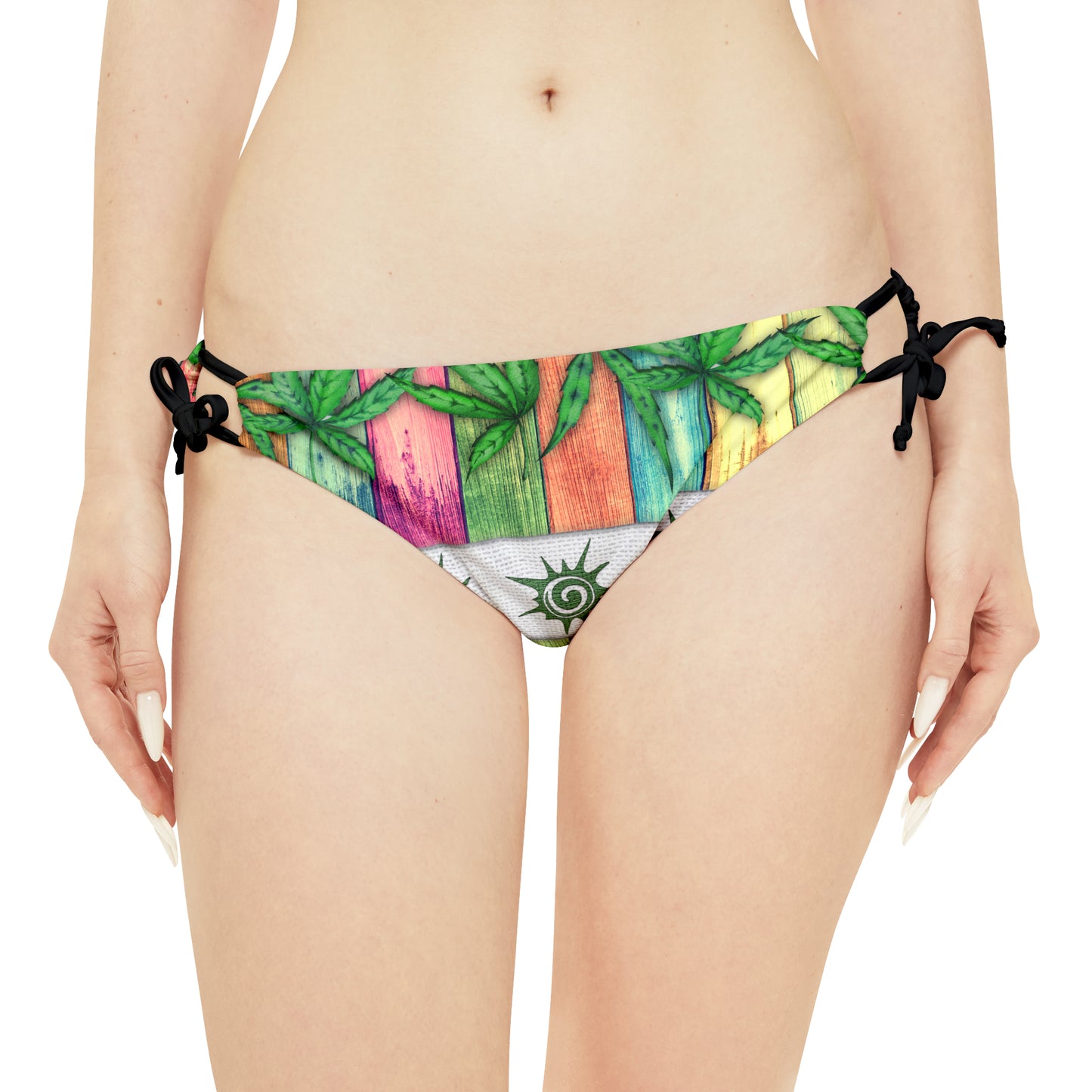 Beautiful Multicolored Pink Purple Blue 420 Weed Marijuana Leaf Strappy Bikini Set (AOP)