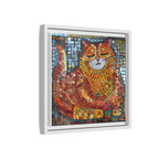 Radiant Whiskers: The Joyful Cat, Framed Mosaic Cat Art Print — Colorful Modern Wall Canvas