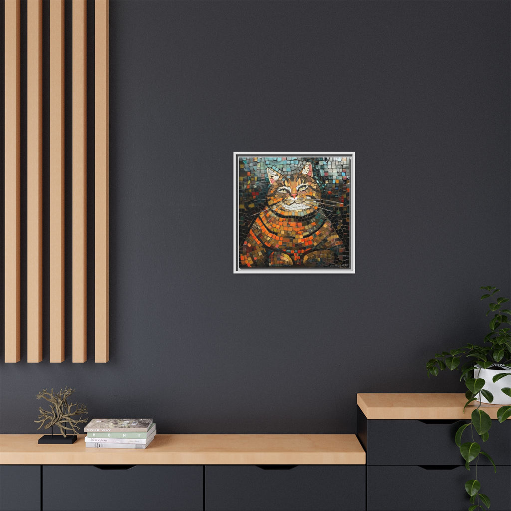Mosaic Majesty: The Regal Cat, Framed Mosaic Cat Art Print — Colorful Modern Wall Canvas