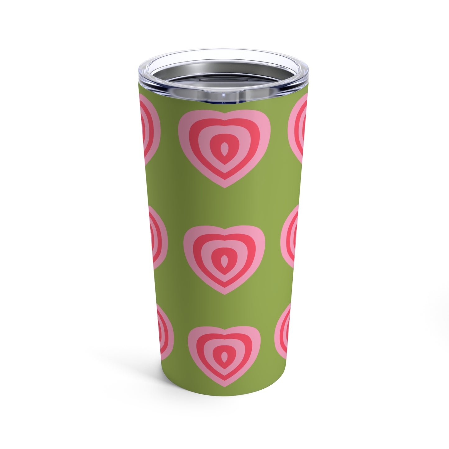 Two Tone Pink Hearts With Green Background By SimiSwimStudio Tumbler 20oz