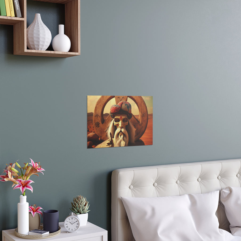 Wise Man In Dessert With Beard And Peace Sign Indoor and Outdoor Silk Posters