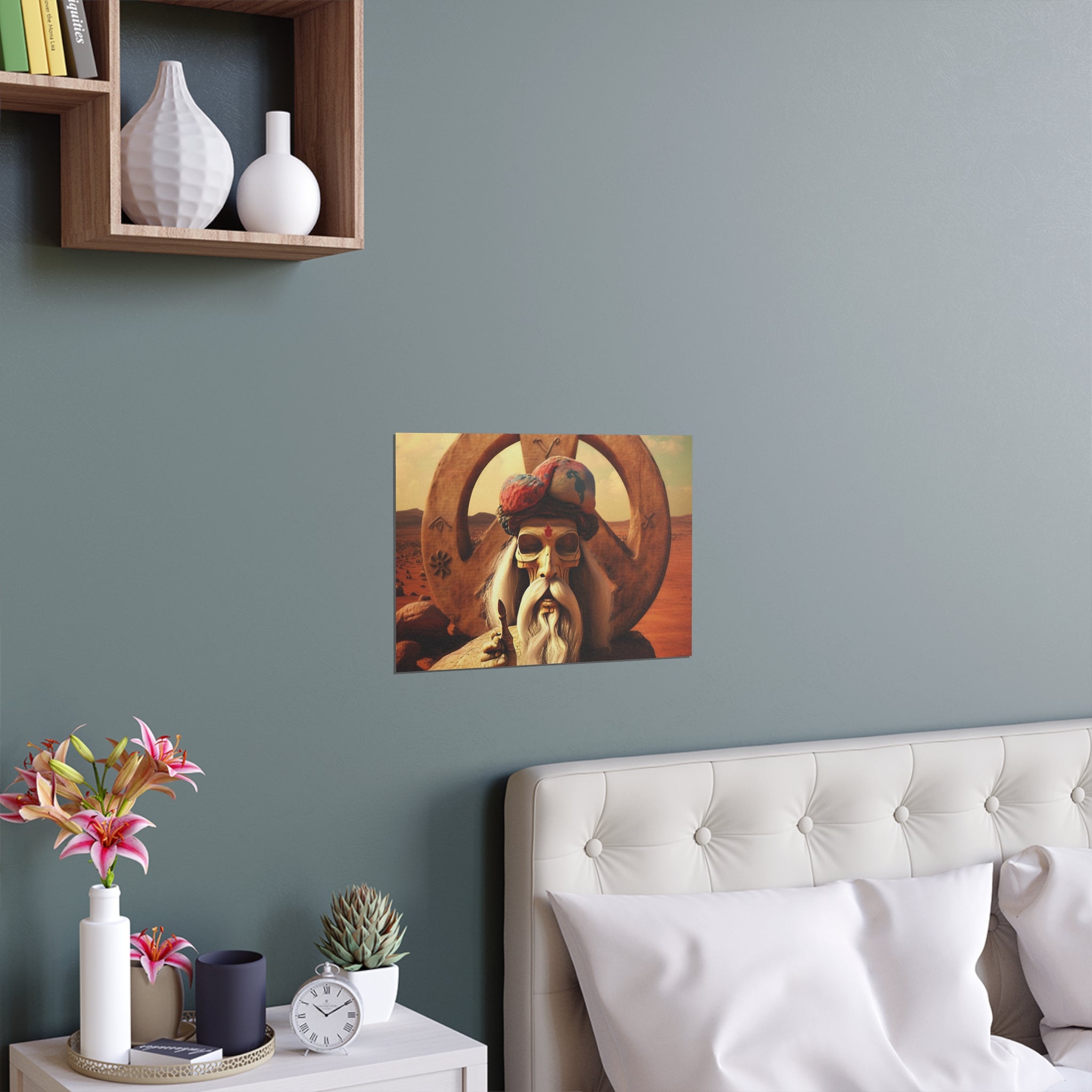 Wise Man In Dessert With Beard And Peace Sign Indoor and Outdoor Silk Posters