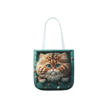 Beautiful Orange And White Fluffy Cat With Blue Eye , Blue Framed Polyester Canvas Tote Bag (AOP)