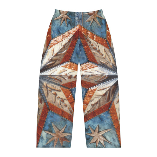 Beautiful Stars Abstract Star Style Orange, White And Blue Men's Pajama Pants (AOP)