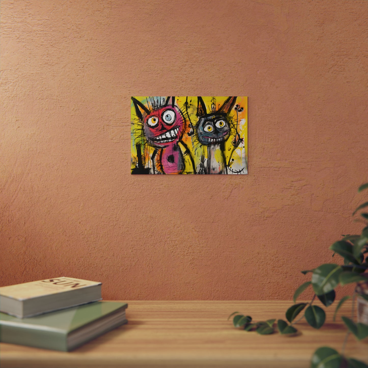 Abstract Multi Colored Cats With Yellow Background By DaFlowerChild Aluminum Composite Panels