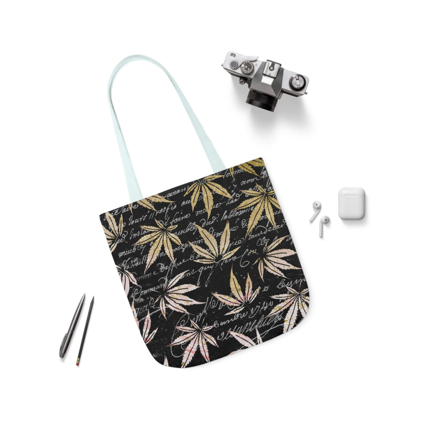 Gold And Black 420 Weed Marijuana Leaf Polyester Canvas Tote Bag (AOP)