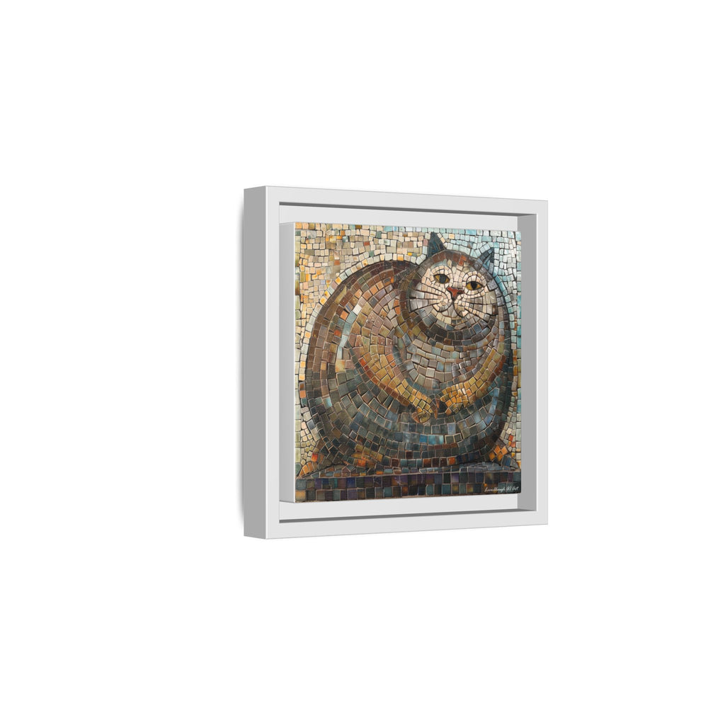 "Serene Mosaic Cat", Framed Mosaic Cat Art Print — Colorful Modern Wall Canvas