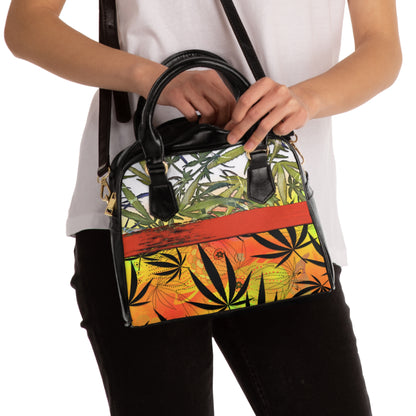 Beautiful Redish Orange Banded Marijuana 420 Pot Weed Leaf Shoulder Handbag