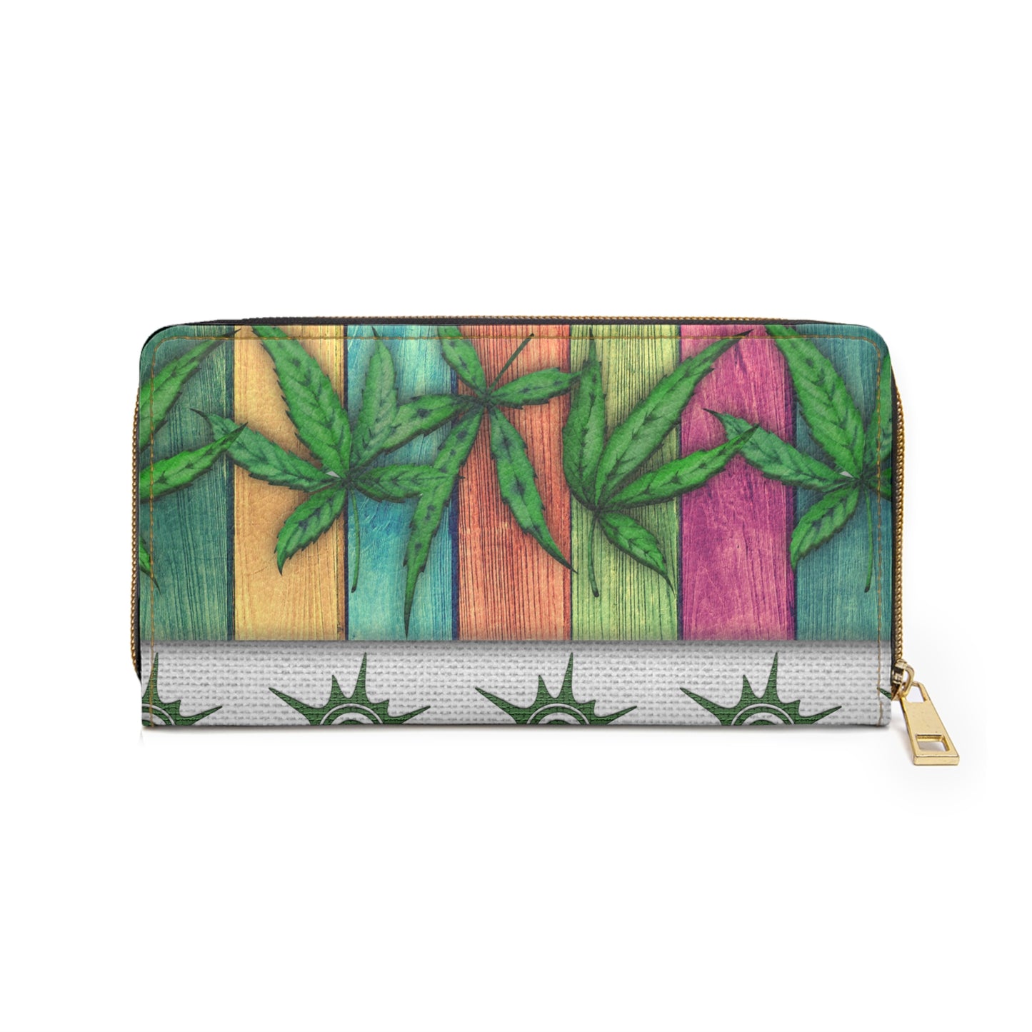 Beautiful Multicolored Pink Purple Blue 420 Weed Marijuana Leaf Zipper Wallet