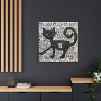 "Curious Black Cat Mosaic", Framed Mosaic Cat Art Print — Colorful Modern Wall Canvas