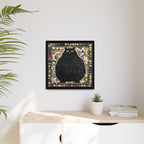 "Playful Black Cat Mosaic", Framed Mosaic Cat Art Print — Colorful Modern Wall Canvas
