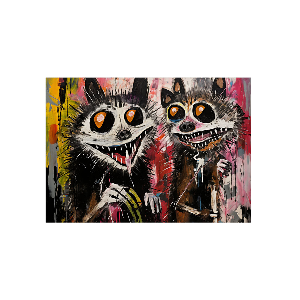 Doodle Abstract Wide Eye Racoons With Colorful Grey Pink Yellow Background By DaFlowerChild Aluminum Composite Panels