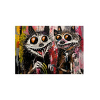 Doodle Abstract Wide Eye Racoons With Colorful Grey Pink Yellow Background By DaFlowerChild Aluminum Composite Panels
