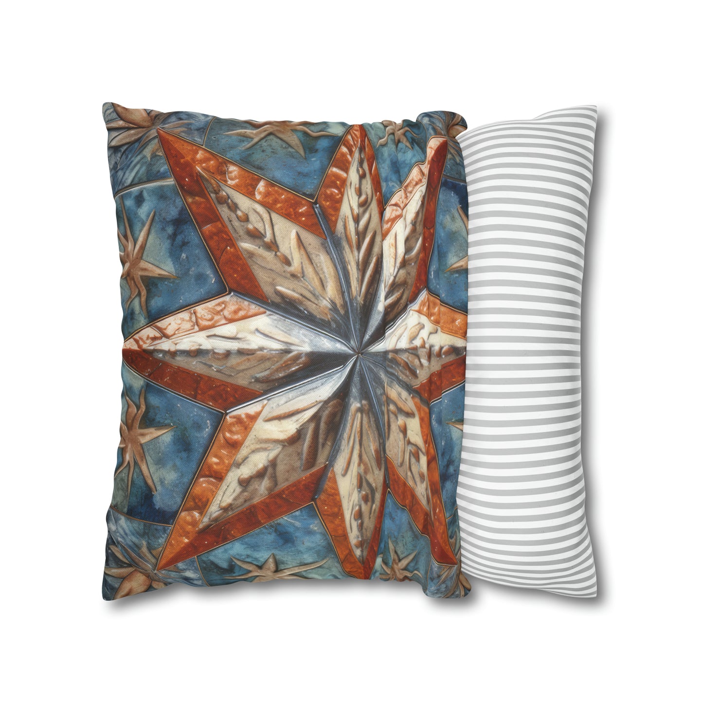 Beautiful Stars Abstract Star Style Orange, White And Blue Spun Polyester Square Pillow Case