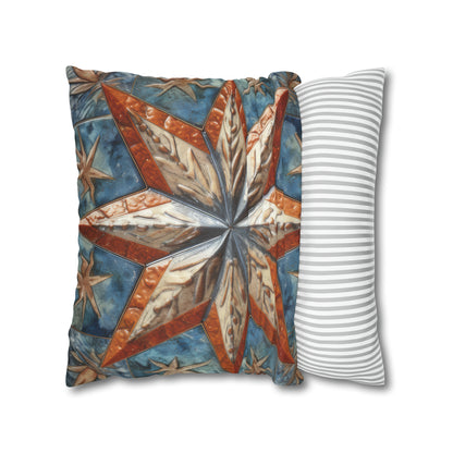 Beautiful Stars Abstract Star Style Orange, White And Blue Spun Polyester Square Pillow Case