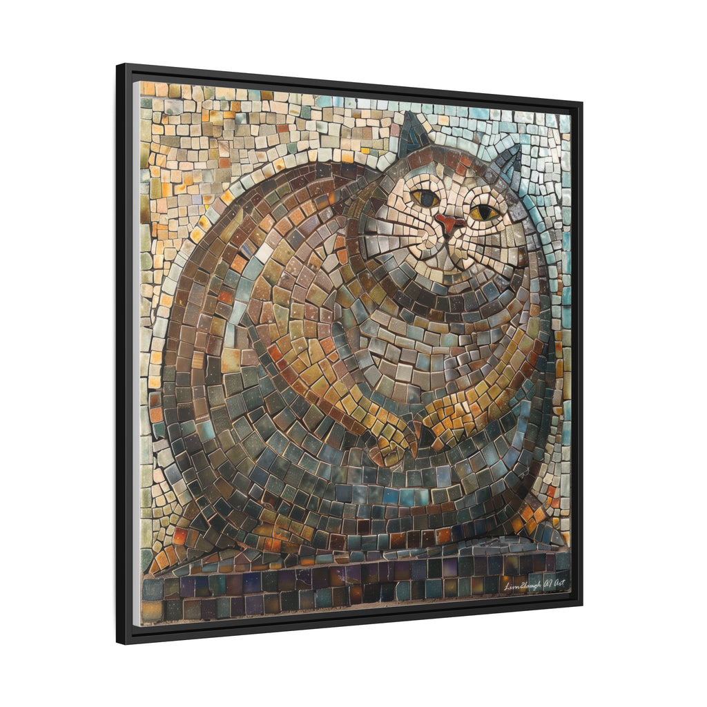 "Serene Mosaic Cat", Framed Mosaic Cat Art Print — Colorful Modern Wall Canvas