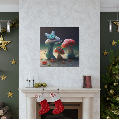 Beautiful Mushroom Luminating Colorful Bliss With Butterflies 2 Canvas Gallery Wraps